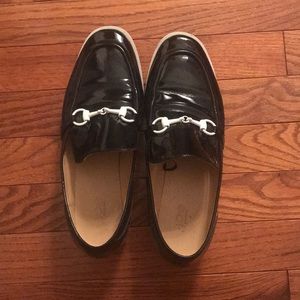 black and white loafers